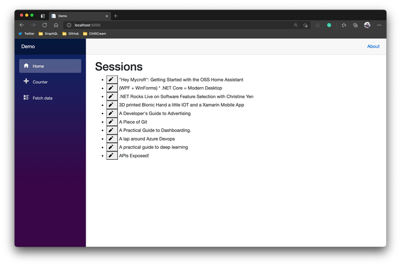 Started Blazor application in Microsoft Edge