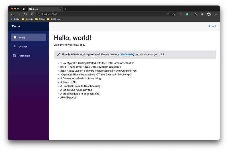 Started Blazor application in Microsoft Edge